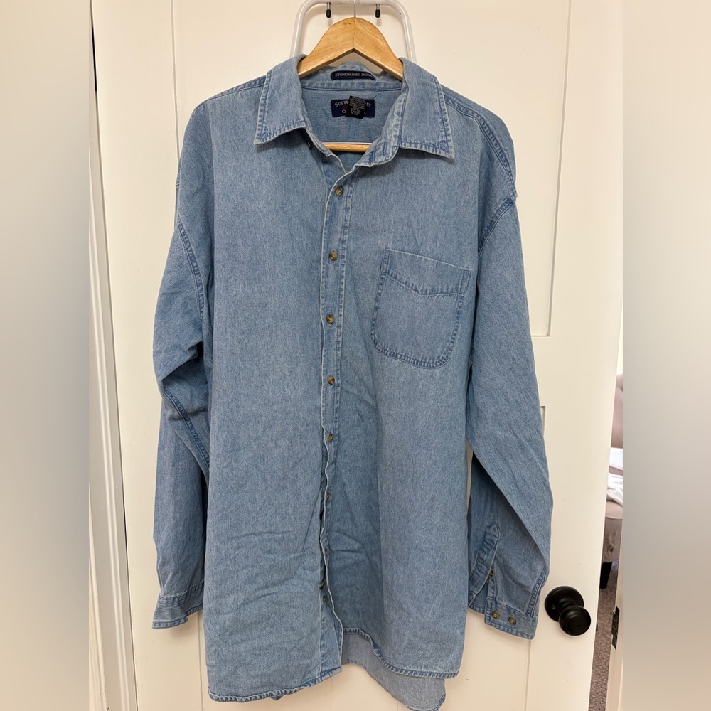 Sutter‎ & Grant Mens 2XLT Stonewashed Denim Shirt Blue Long Sleeve Button Down